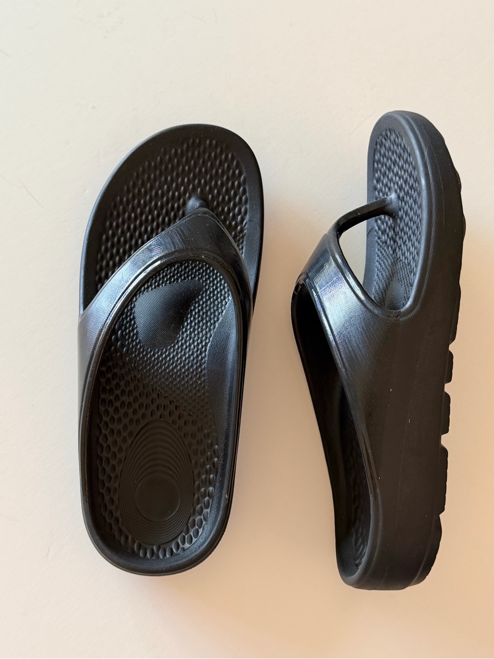 REVITALIGN PWR Bridge Orthopedic thong slides, arch support, black, sz 8W - Picture 3 of 9